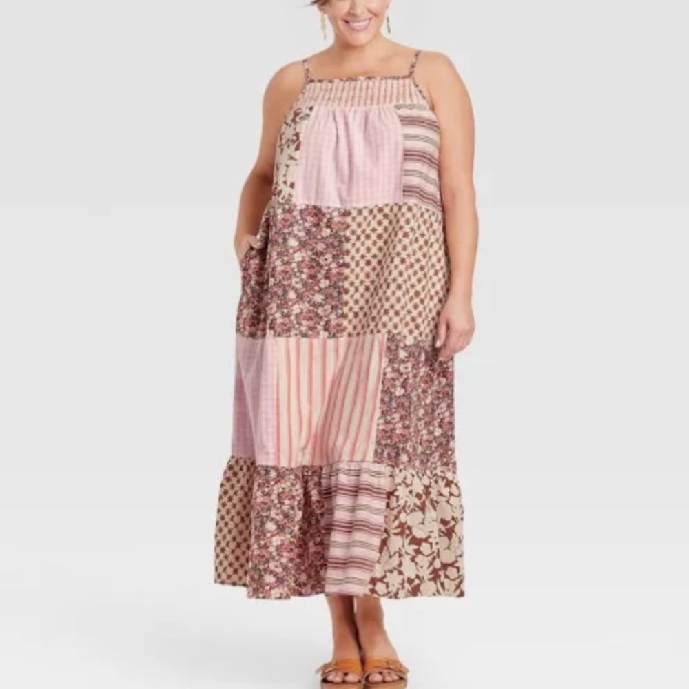 NWT - Universal Thread Sleeveless Floral Tiered Dress- Brown & Pink